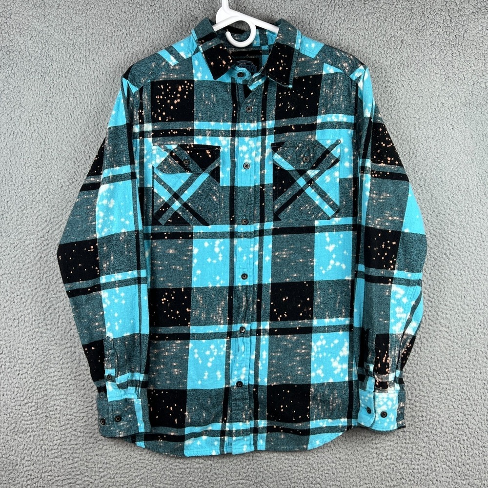 Angry Minnow Soft Brushed Flannel Shirt Smokey the Bear Men's Large Blue Plaid - Picture 4 of 12